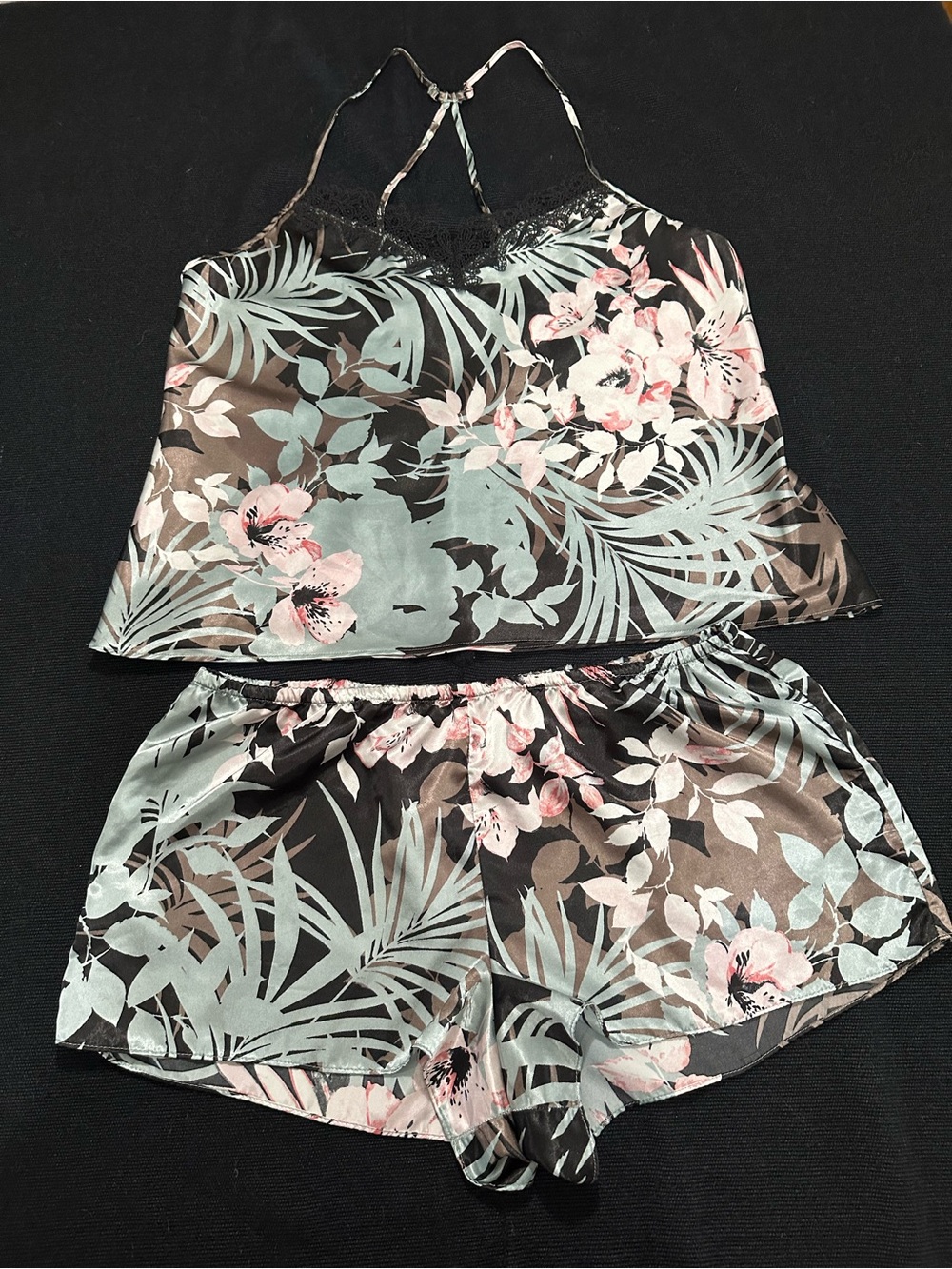 Linea Donatella XL style # NOT140  Satin & Lace Short & Cami Set Tropical Palm